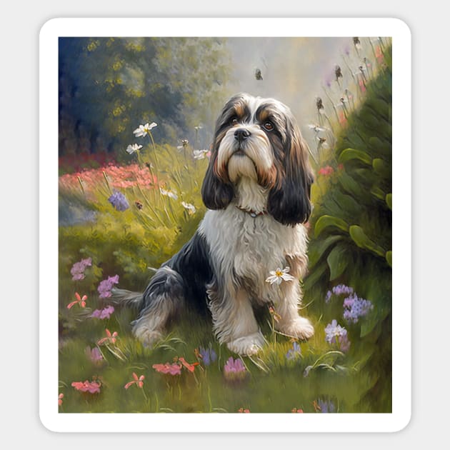 Petit Bassett Griffon Vendeen Dog in Flower Garden Sticker by candiscamera